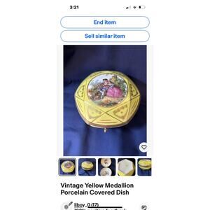 Vintage Yellow Medallion Porcelain Covered Dish